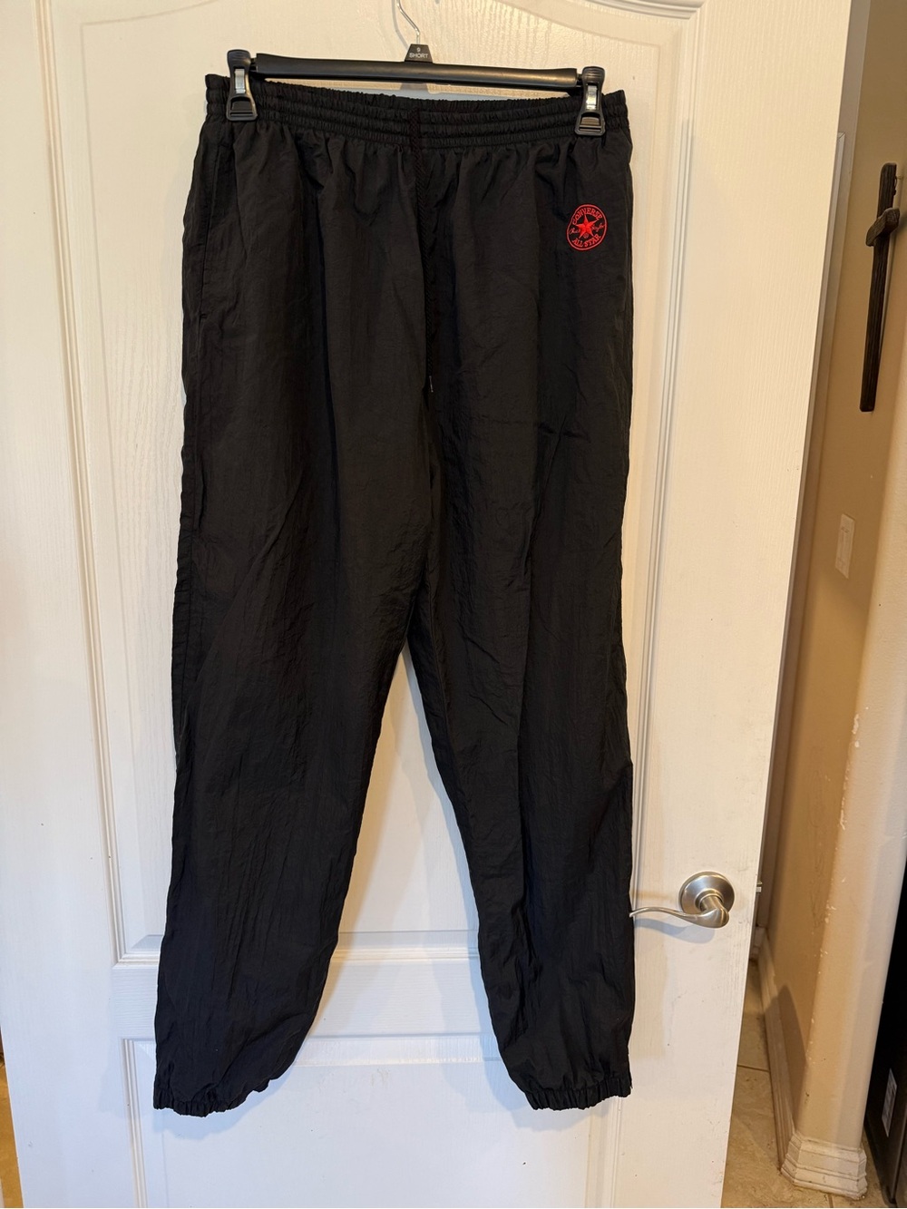 Converse All Star vintage black nylon track pants red embroidered logo large